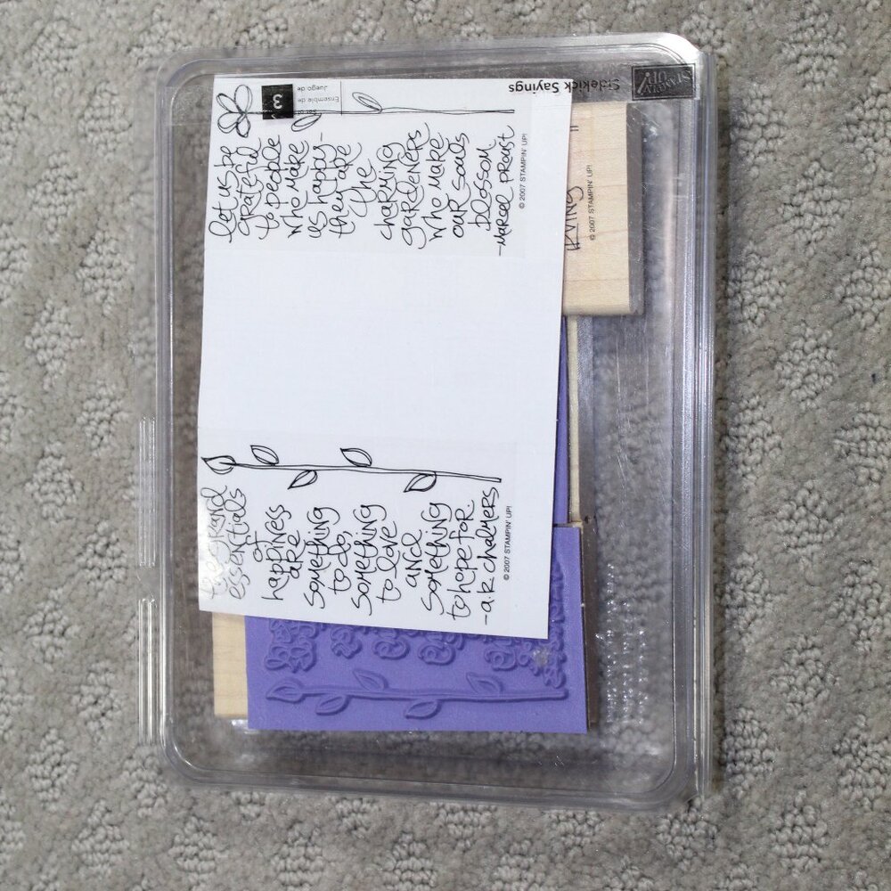 NWT Stampin Up SIDEKICK SAYINGS wood mount rubber stamp set/3 RETIRED 2007